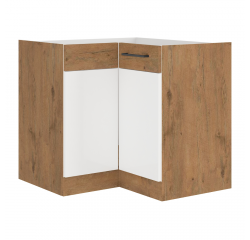 KONDELA Spodná skrinka rohová, biela extra vysoký lesk HG/dub lancelot, VEGA DN 1F BB