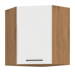 KONDELA Horná rohová skrinka, dub lancelot/biela extra vysoký lesk HG, VEGA 58x58 GN-72 1F