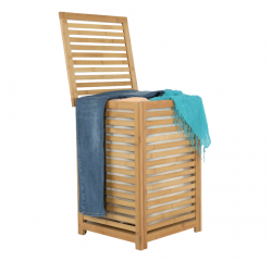 KONDELA Kôš na bielizeň, lakovaný bambus/béžová, BASKET