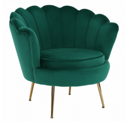 KONDELA Kreslo v štýle Art-deco, smaragdová Velvet látka/gold chróm-zlatý, NOBLIN