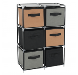 KONDELA Komoda s látkovými šuplíkmi, čierna/hnedá/sivá, CAMILO TYP 2