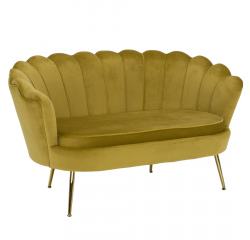 KONDELA Lavica v štýle Art-deco, horčicová Velvet látka/gold chróm-zlatý, NOBLIN