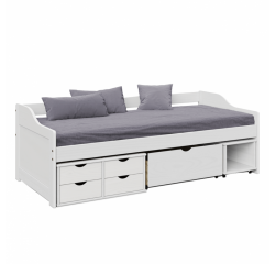 KONDELA Posteľ s úložným priestorom, biela, masív, 90x200, MAXI NEW