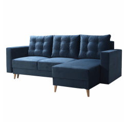 KONDELA Rozkladacia sedacia súprava, modrá, pravá, BLEKY ROH