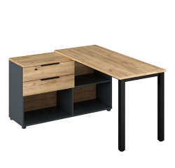 KONDELA Rohový PC stôl, grafit/dub artisan, KLAUDIUS TYP 8