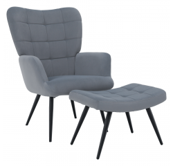 KONDELA Kreslo s podnožou, sivá Velvet látka/čierna, HABEN