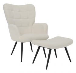 KONDELA Kreslo s podnožou, biela Velvet látka/čierna, HABEN