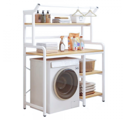 KONDELA Regál nad práčku, dub natural/biela, DARBY