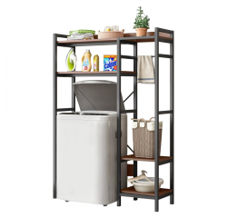 KONDELA Regál nad práčku, dub tmavý/čierna, DELSIN