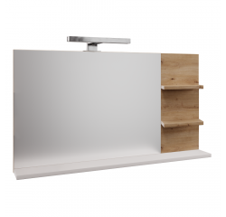 KONDELA Zrkadlo s LED osvetlením, biela/dub artisan, CUBO CUB04