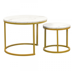 KONDELA Konferenčné stolíky, set 2 ks, zlatá/imitácia mramoru, DAMON