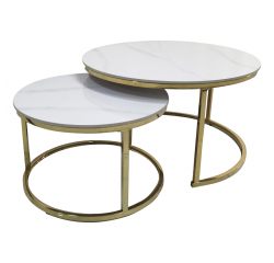 KONDELA Konferenčné stolíky, set 2 ks, imitácia mramoru/gold chróm-zlatý, DEVNET 3 NEW