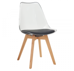 KONDELA Stolička, transparentná čierna, akryl/ekokoža/buk, BALI 3 NEW